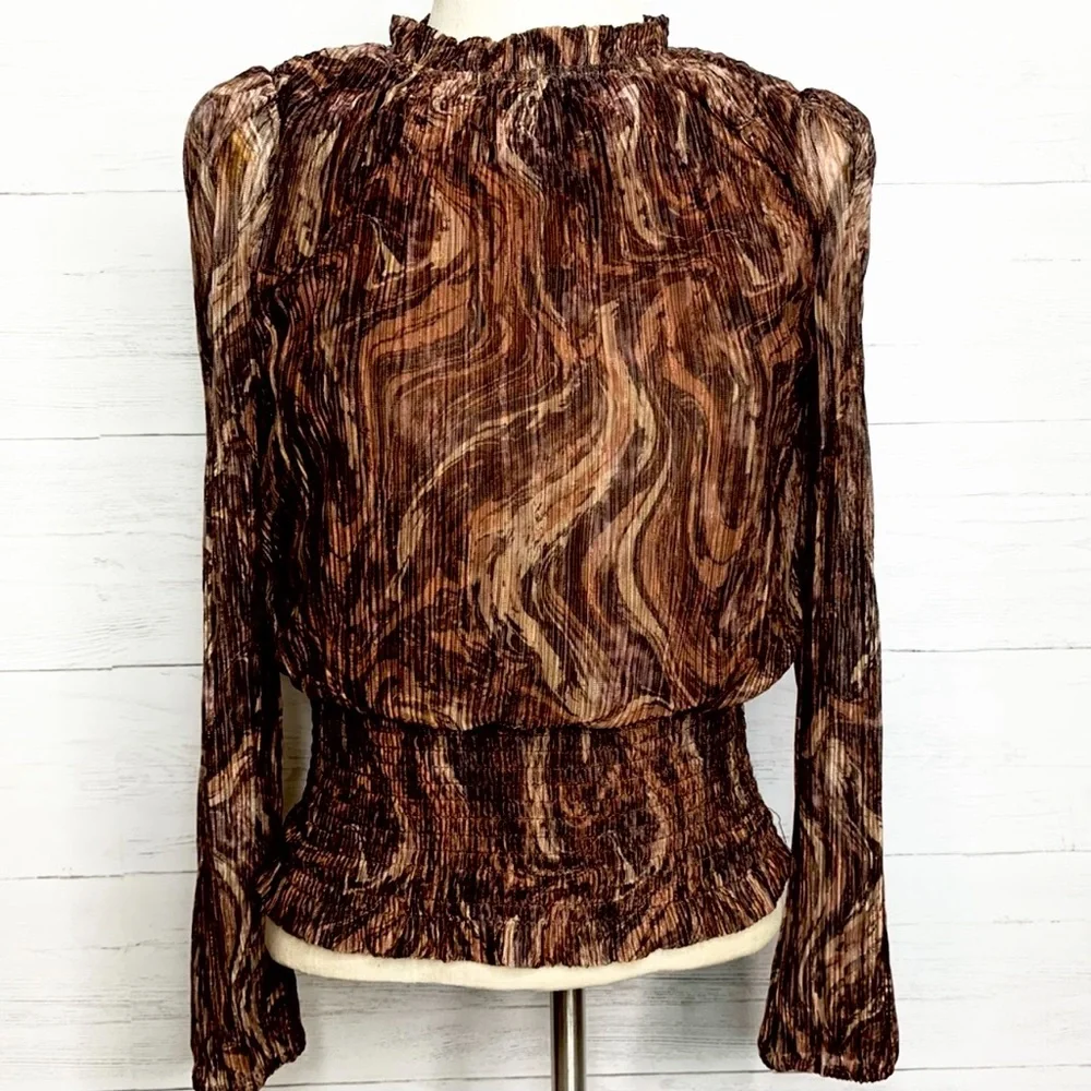Joie Brocade paisley Smocked Waist long sleeve blouse - Picture 4 of 11